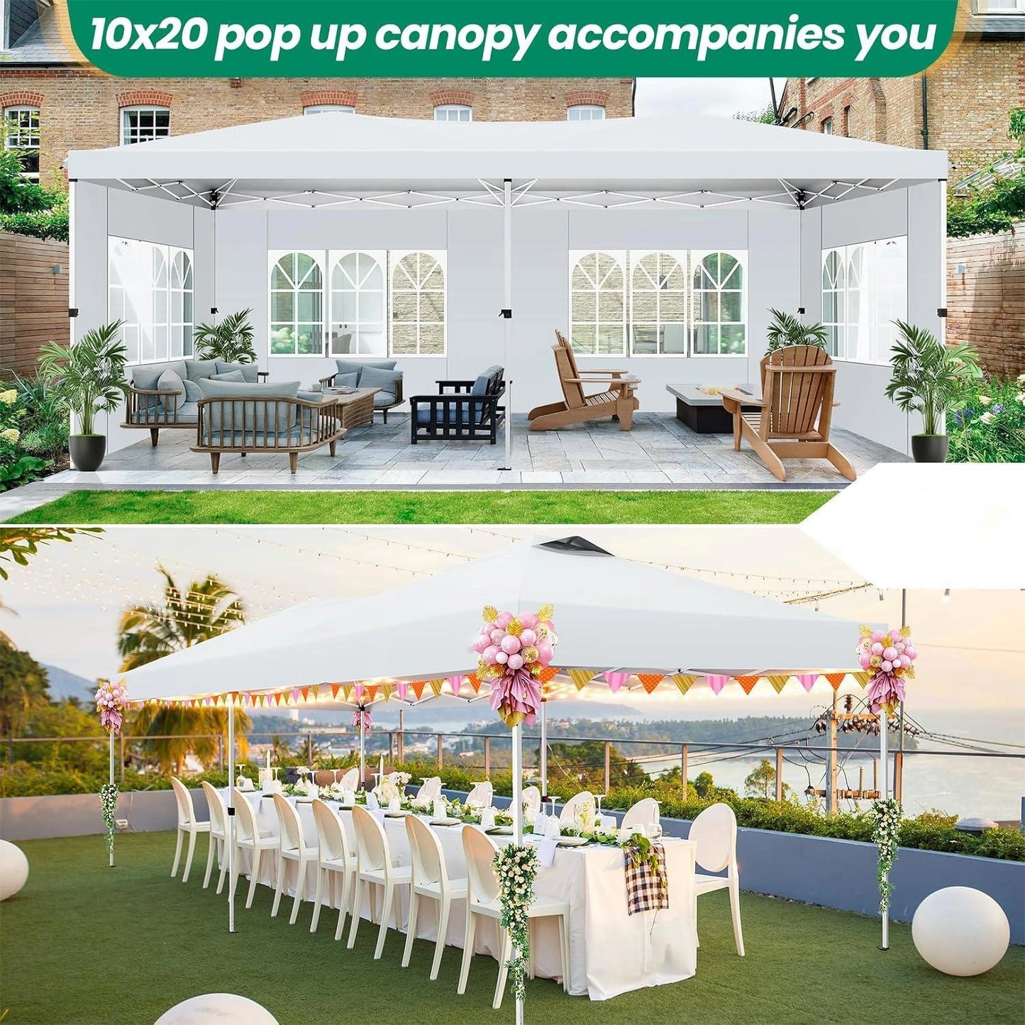 10x20ft Commercial Grade Canopy Tent with Quick-Lock System & Walls