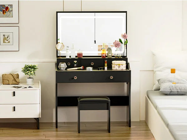 Ljustra Vanity Table Set with 4 Drawers Charging Station LED Mirror