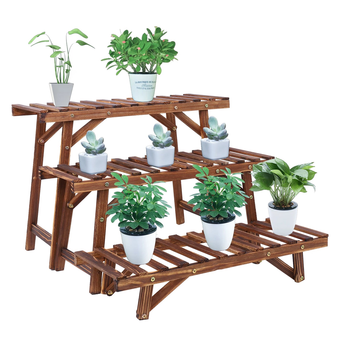 3 Tier Freestanding Ladder Shelf Wood Plant Stand Indoor Outdoor Rack