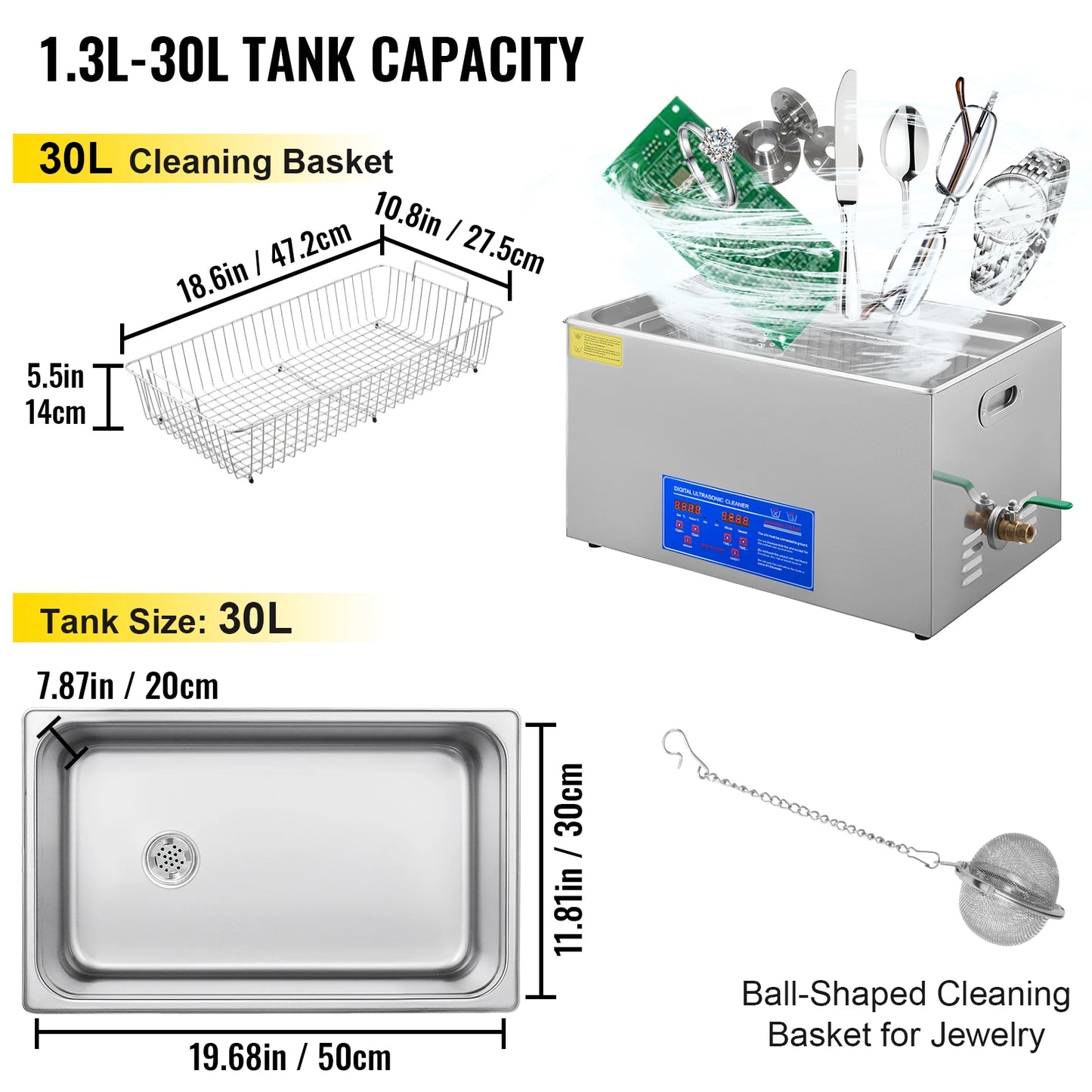 **** Ljustra Ultrasonic Cleaner 1.3-30L Powerful Digital Jewelry Washing Machine
