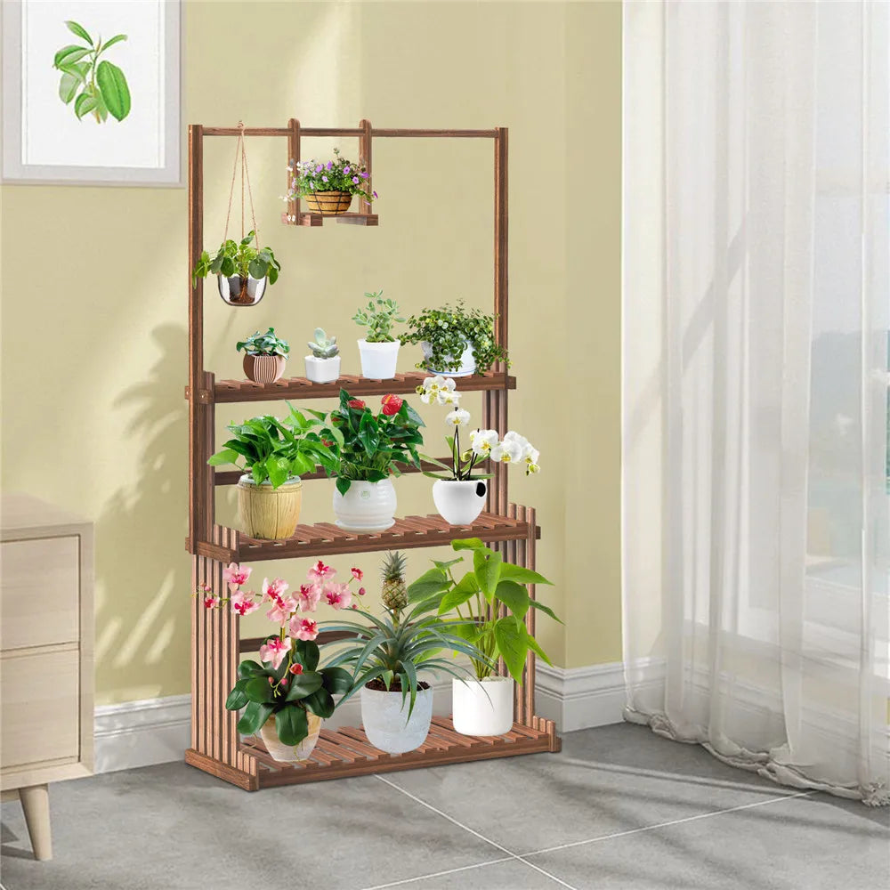 3-Tier Hanging Wood Plant Stand Multi-Display Shelf Indoor Outdoor