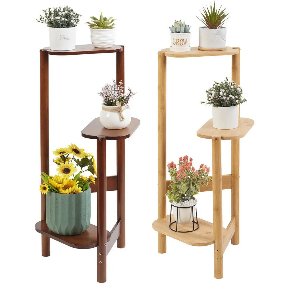 3-Tier Bamboo Plant Stand Indoor Corner Shelf Display Rack