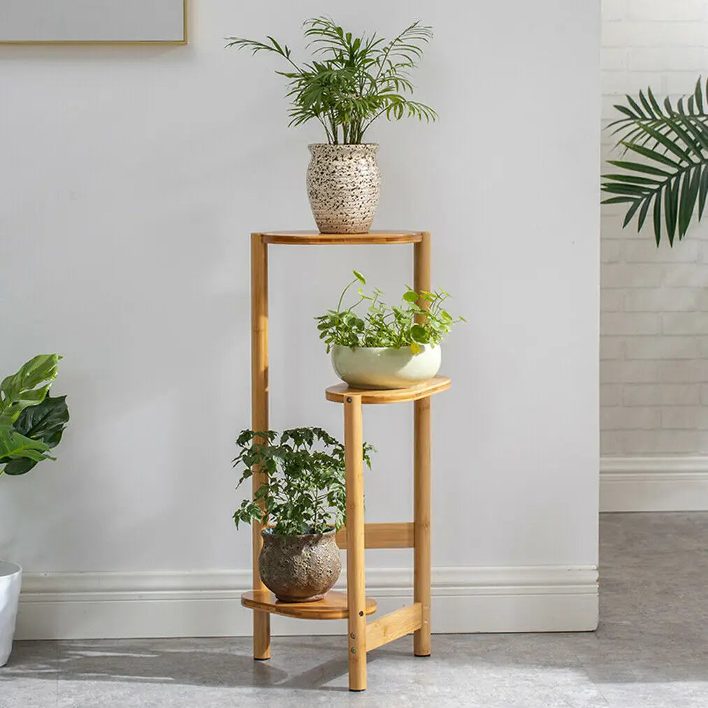 3-Tier Bamboo Plant Stand Indoor Corner Shelf Display Rack