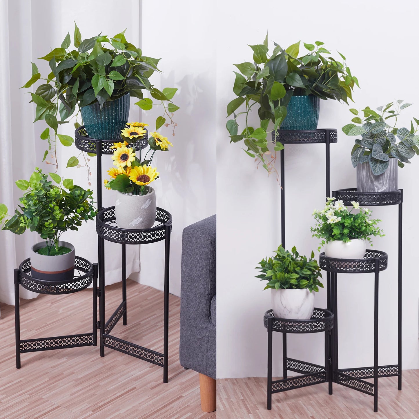 3 Tier Metal Plant Stand Indoor Foldable Flower Pot Holder Display Rack