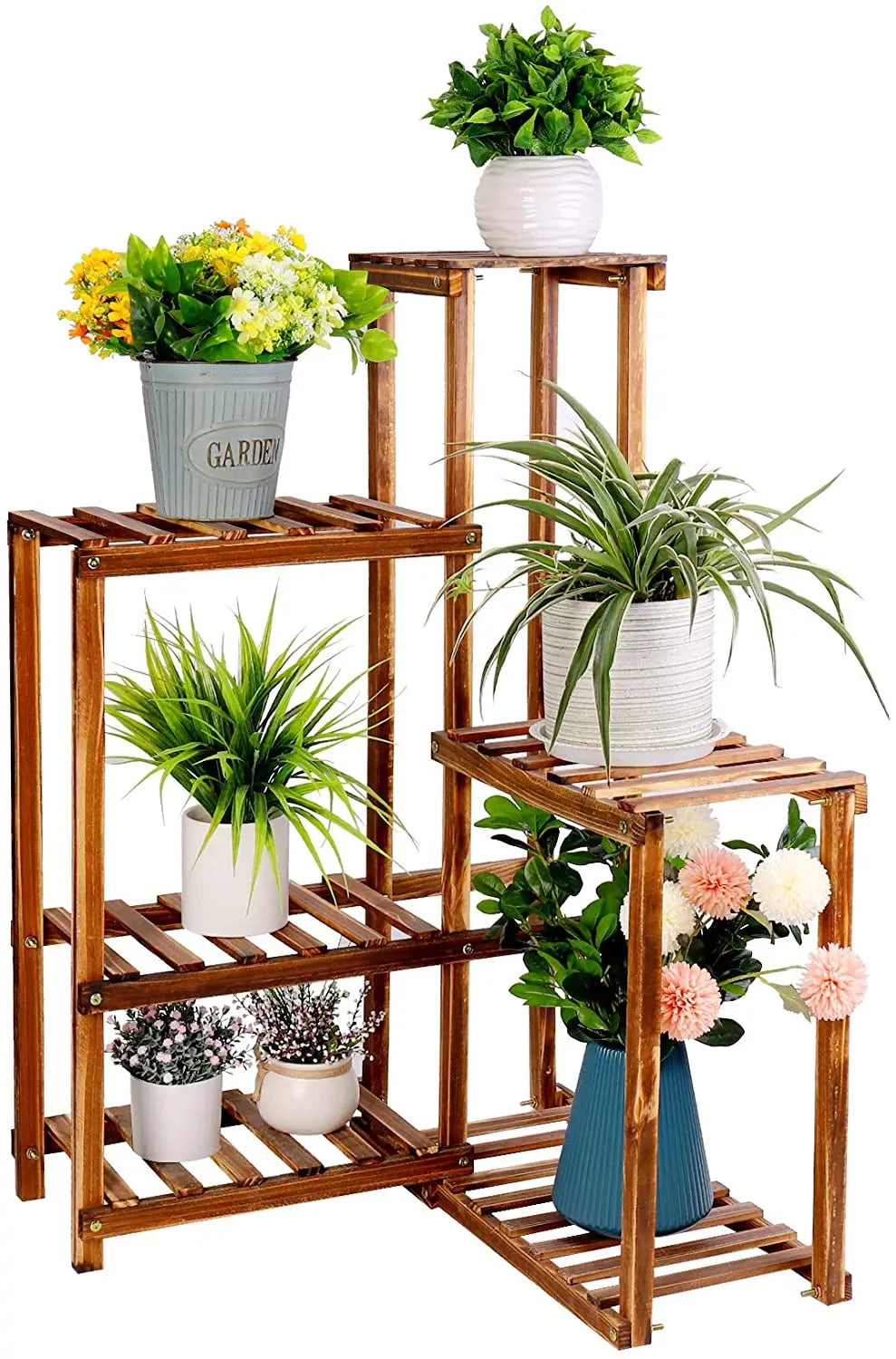 6 Tier Wood Plant Corner Stand Indoor Outdoor Display Shelf Rack