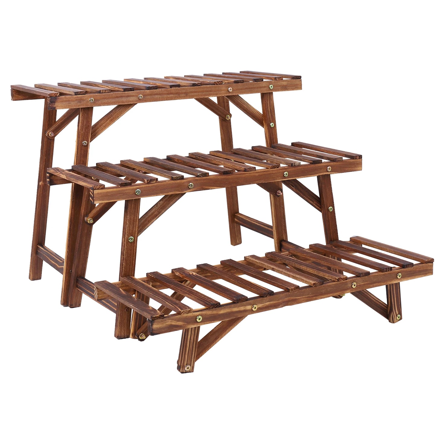 3 Tier Freestanding Ladder Shelf Wood Plant Stand Indoor Outdoor Display