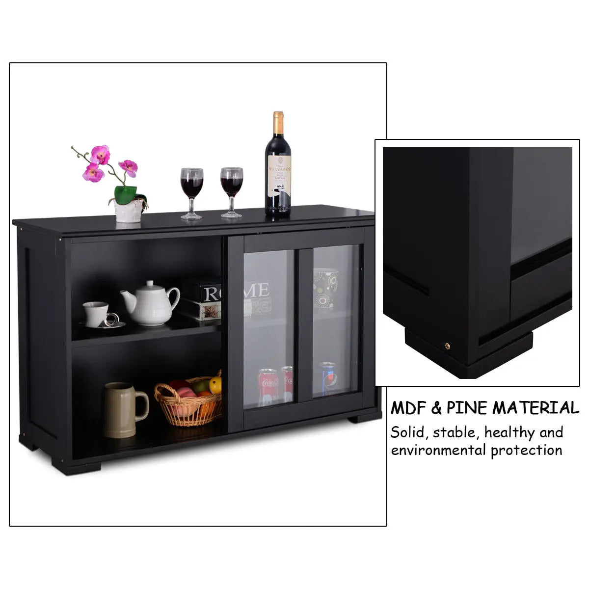 Ljustra Modern Storage Cabinet Sideboard Buffet Glass Sliding Door Pantry