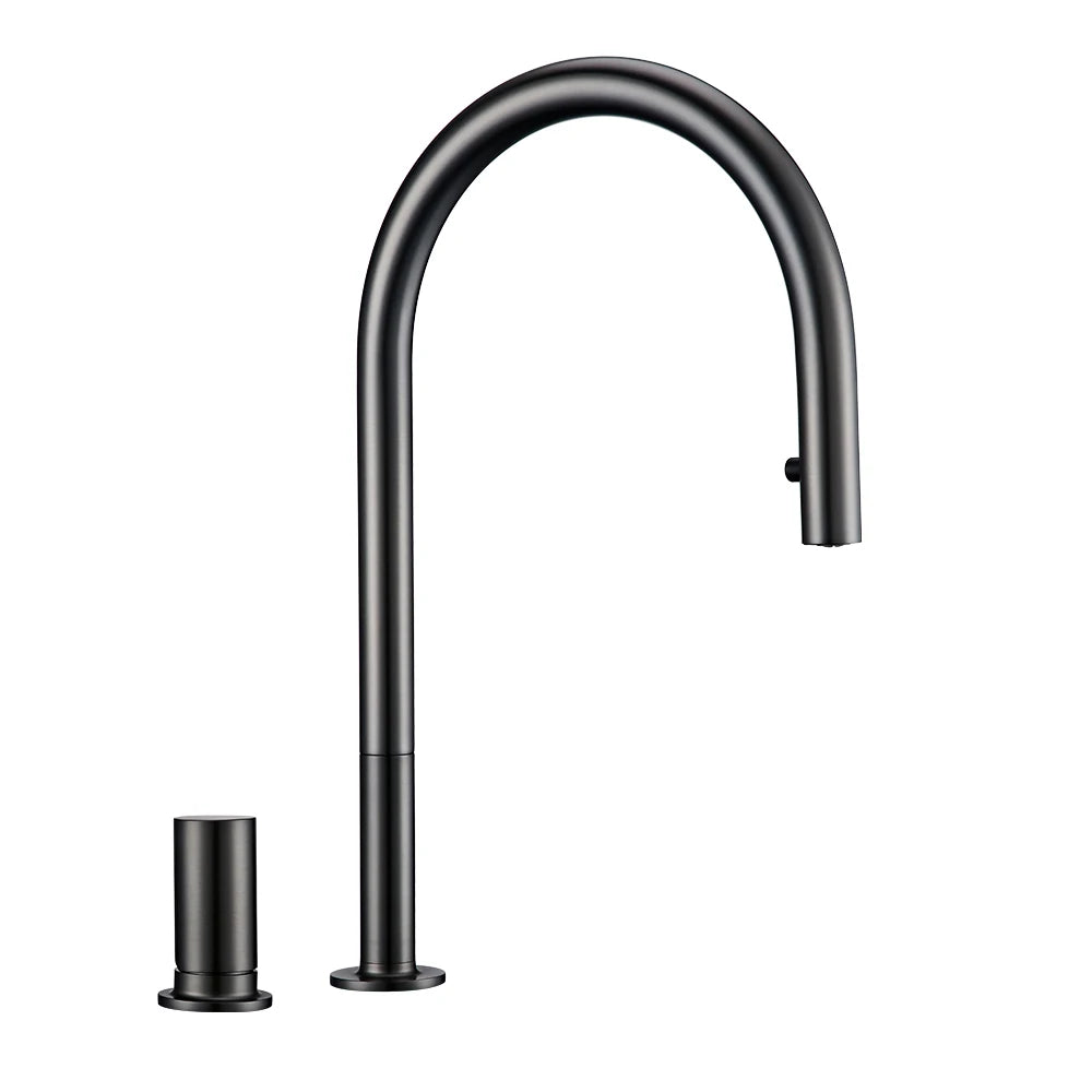 Pull Down Kitchen Sink Faucet Brushed Gunmetal Single Handle Brass Sprayer