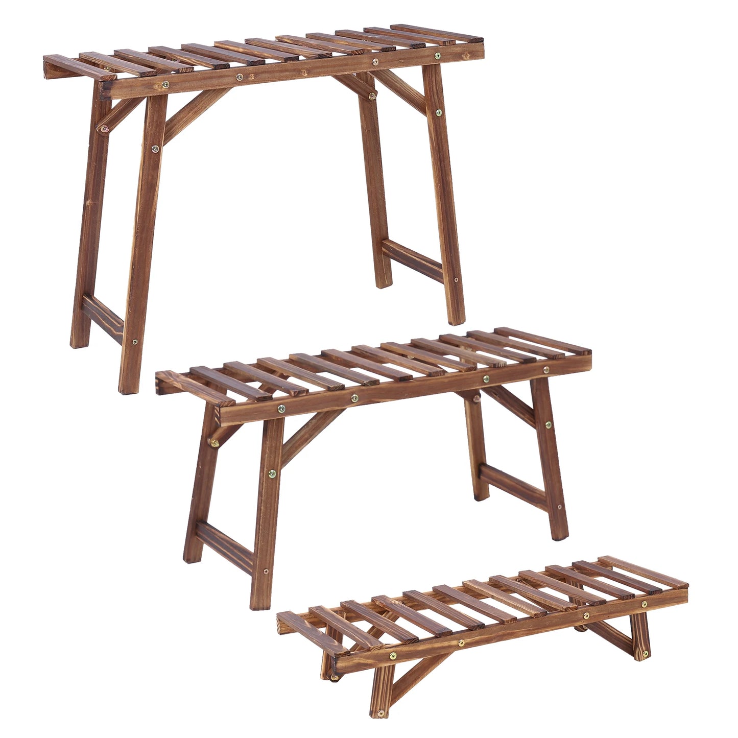 3 Tier Freestanding Ladder Shelf Wood Plant Stand Indoor Outdoor Display