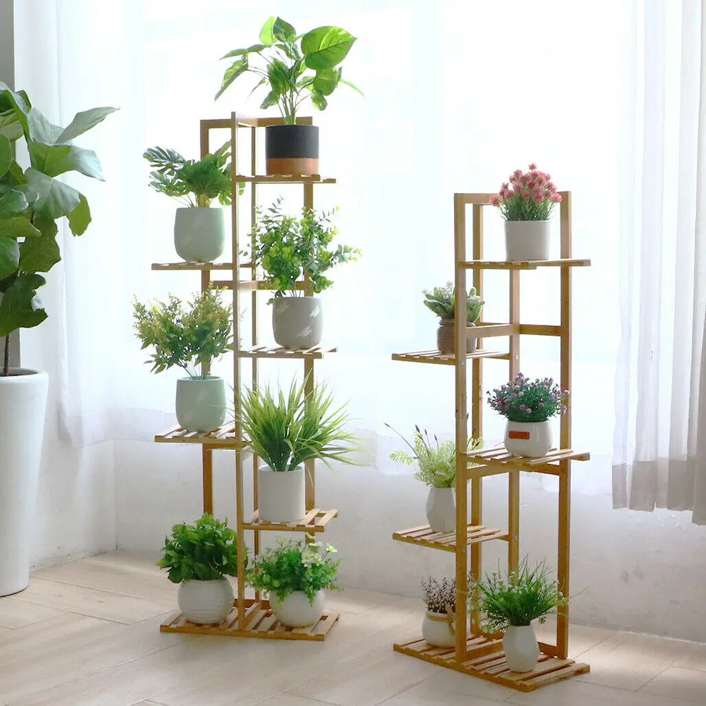 Ljustra Bamboo 5 6 Tier Plant Stand Rack Indoor Outdoor Flower Shelf