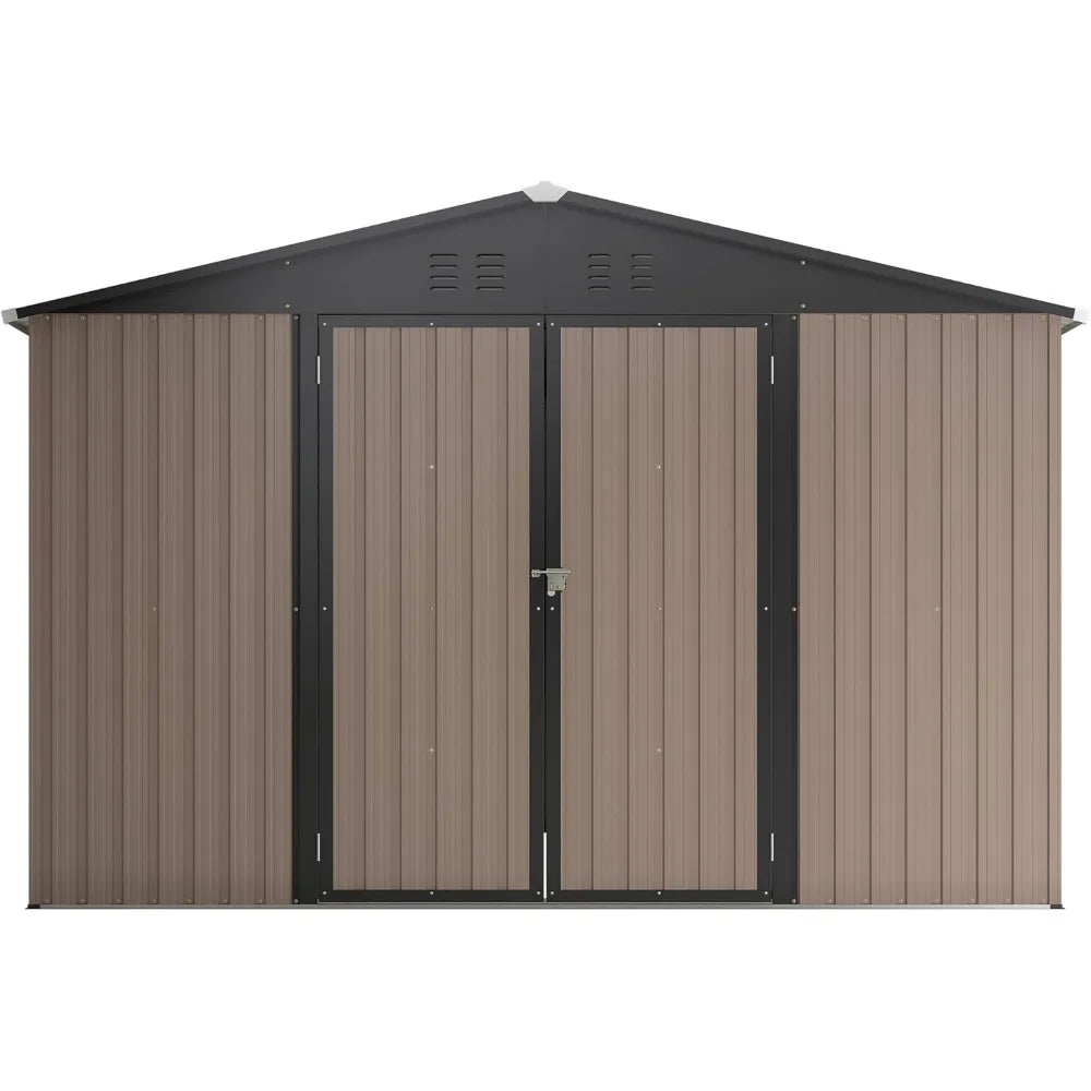 10x10 Metal Storage Shed Lockable Door Sliding Roof Utility Tool