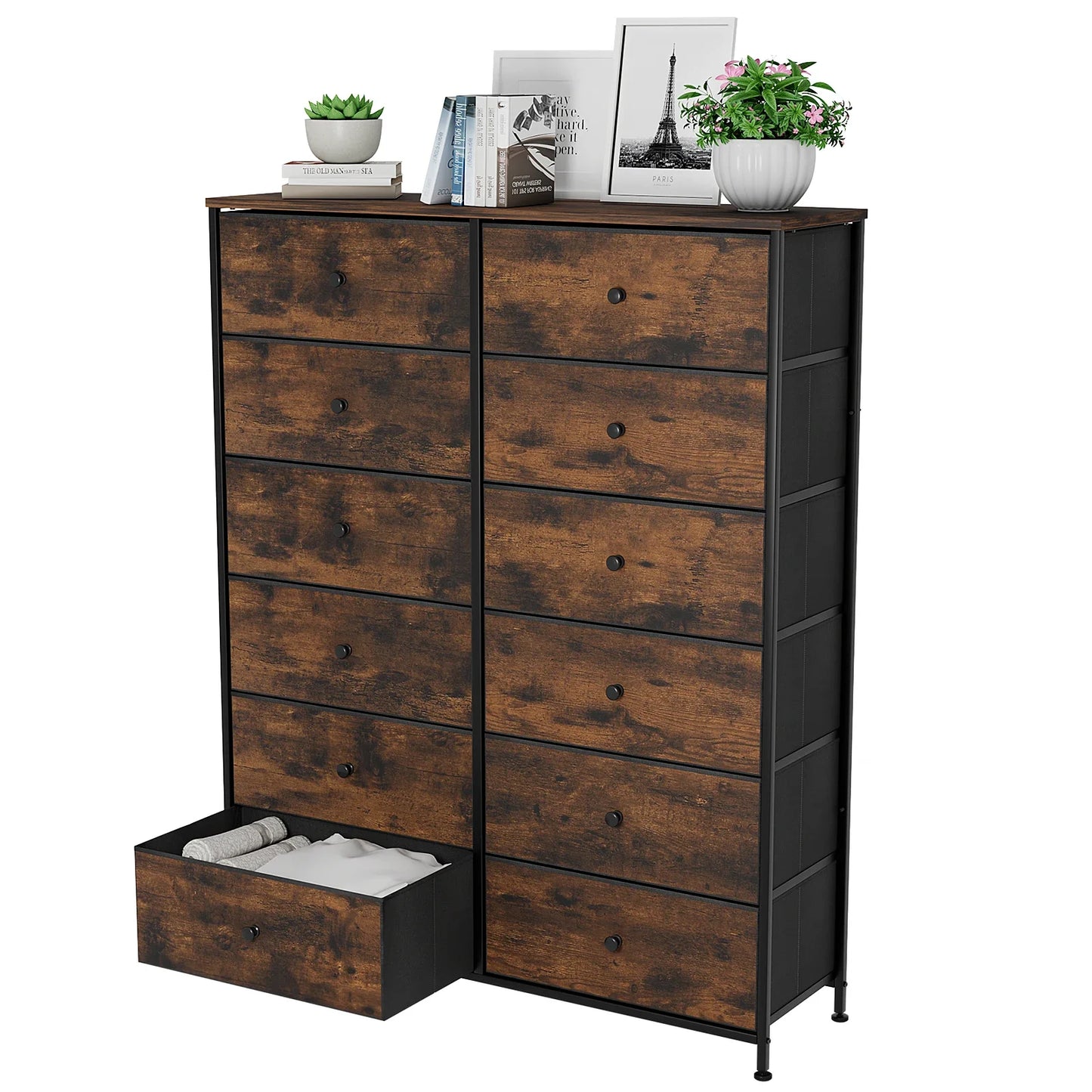 **** Chest of Drawers Fabric Storage 8/12 Drawers Wooden Top Metal Frame