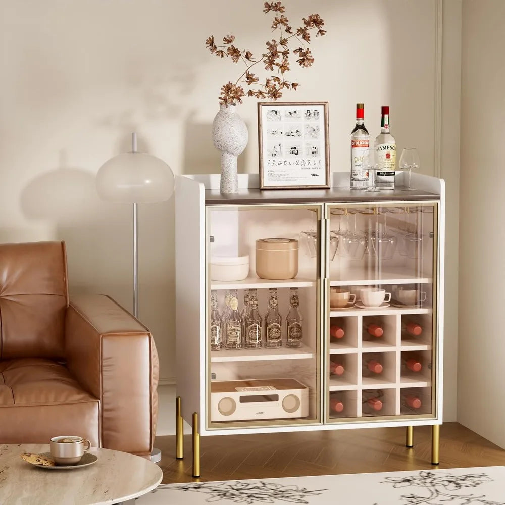 Ljustra Coffee Bar Cabinet Glass Door White Wine Liquor Storage Buffet