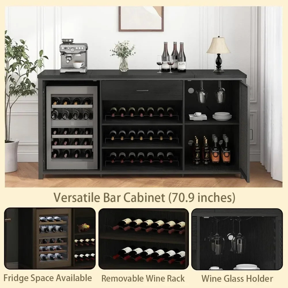 Large Modern Coffee Bar Cabinet with Fridge Space Wine Liquor Rack