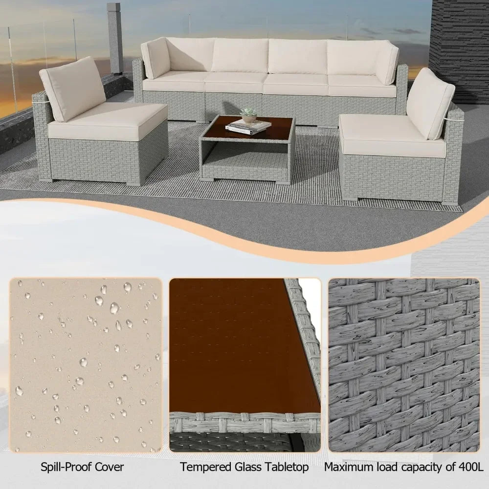 7-Piece Patio Furniture Set All-Weather Outdoor Sectional Sofa