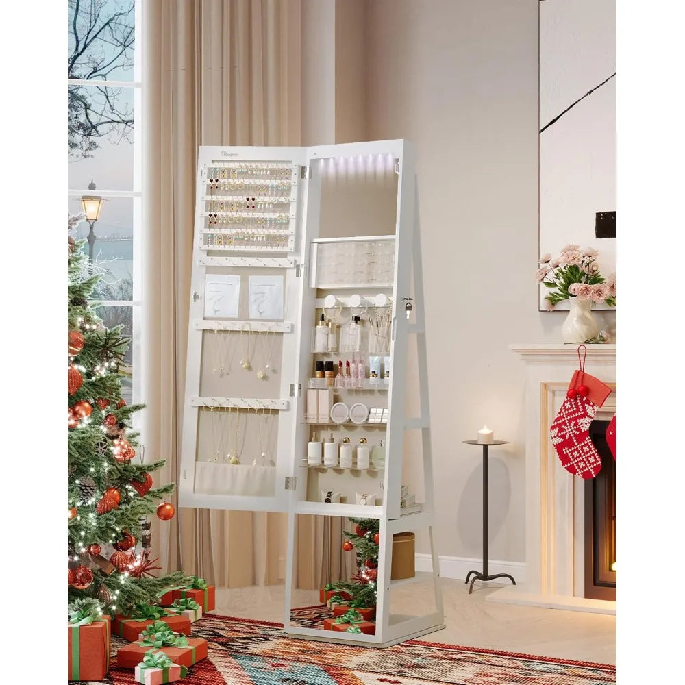 Ljustra 16 LED Jewelry Cabinet Armoire 360° Rotating Lockable Mirror