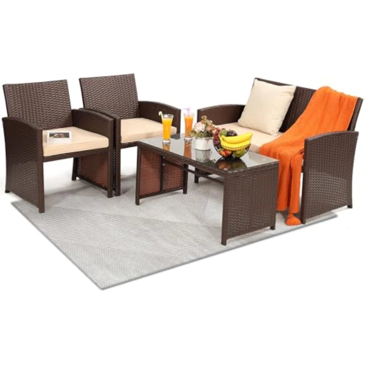 **** Ljustra 4 Piece Patio Furniture Set Cushioned Sofa Coffee Table Outdoor