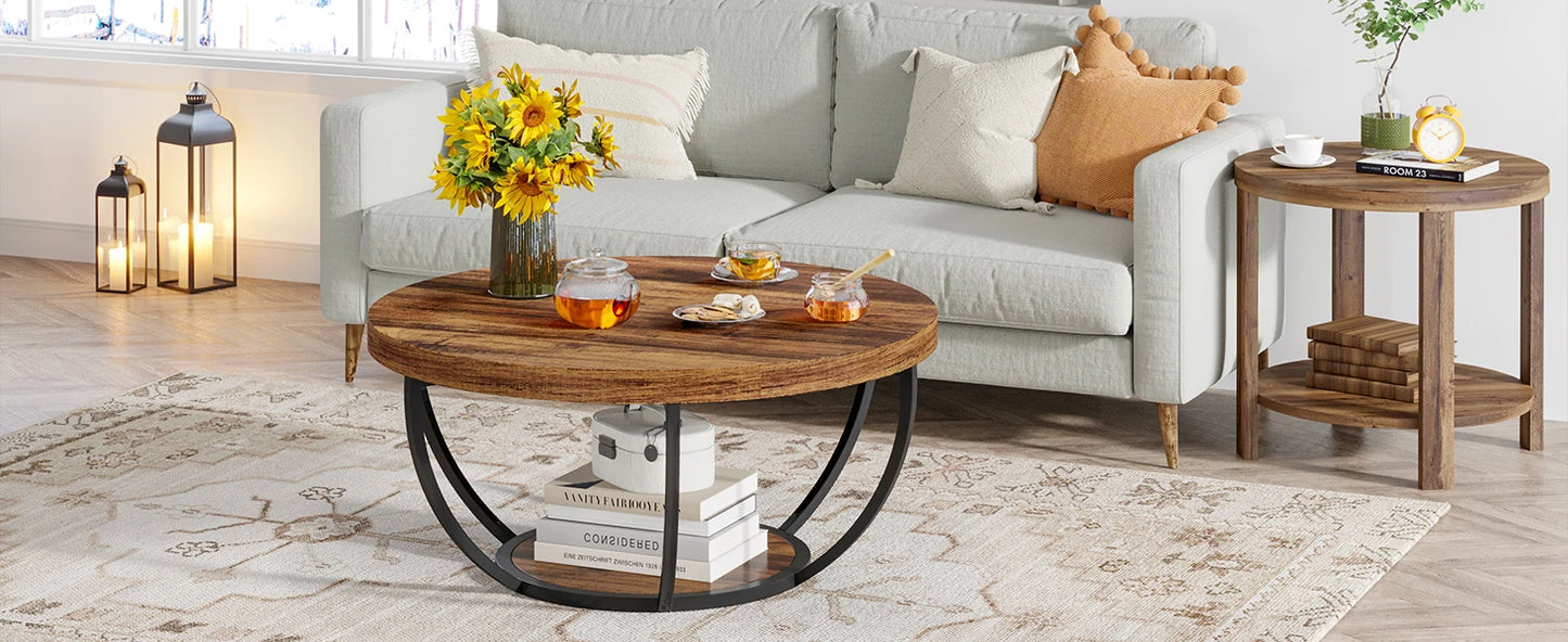 Ljustra Modern Round Coffee Table 31.7 Inch Industrial Design