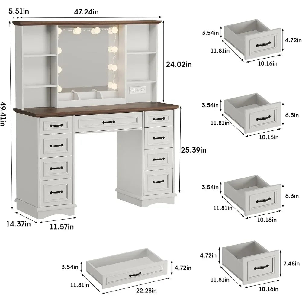 Ljustra Vanity Desk with Mirror and Lights Large Makeup Table with Storage