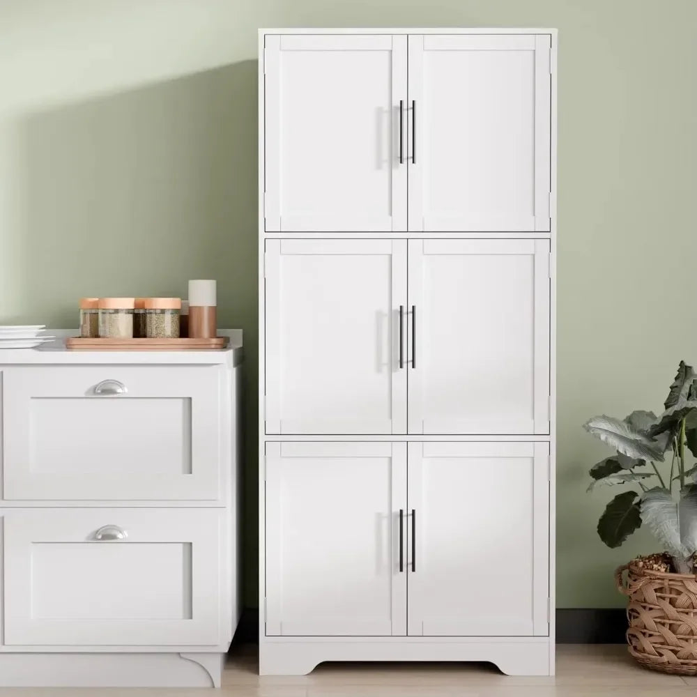 68.5 Inch Kitchen Pantry Cabinet Tall Storage 6 Doors Adjustable Shelves