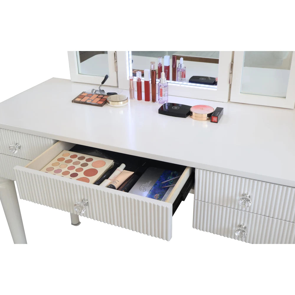Luxury Mirrored Vanity Desk Set with Stool and Drawer Storage for Bedroom