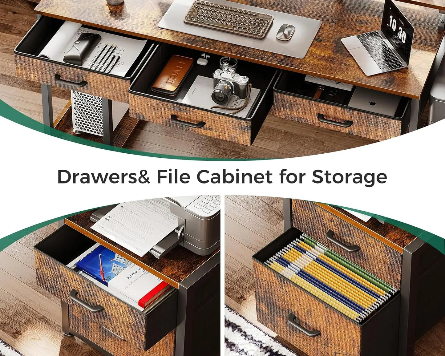 55 Inch Computer Desk with Drawers LED Lights Monitor Stand Storage