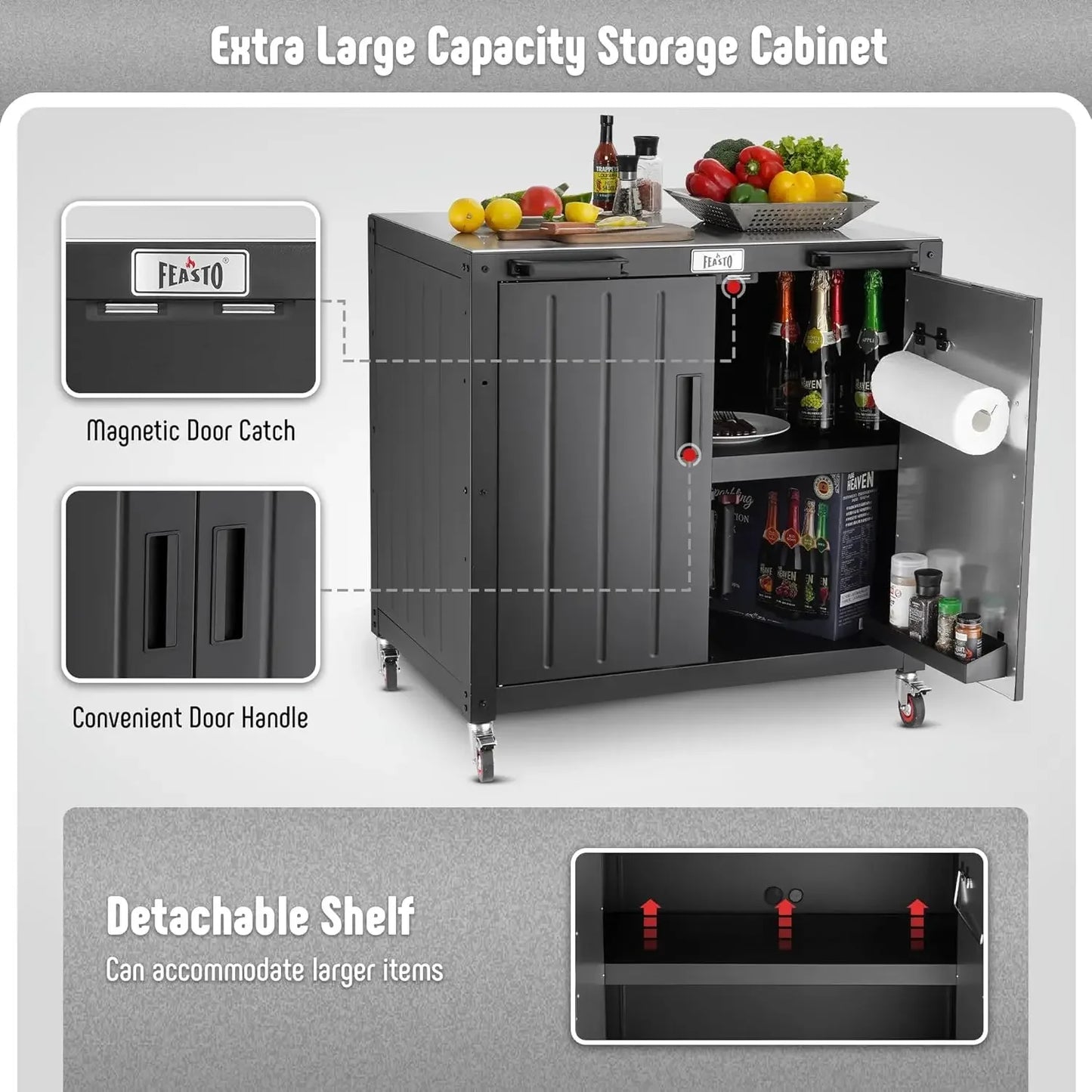 Grill Table Outdoor Bar Cart Kitchen Island Storage Cabinet 304 Steel
