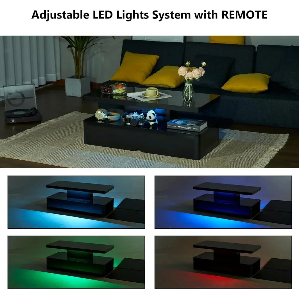 Modern LED Coffee Table 40 Inch Double Layer Stylish Living Room Table