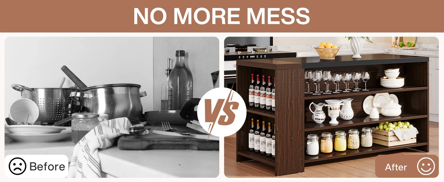 Ljustra 55 Inch Kitchen Island Table with Storage Farmhouse Style