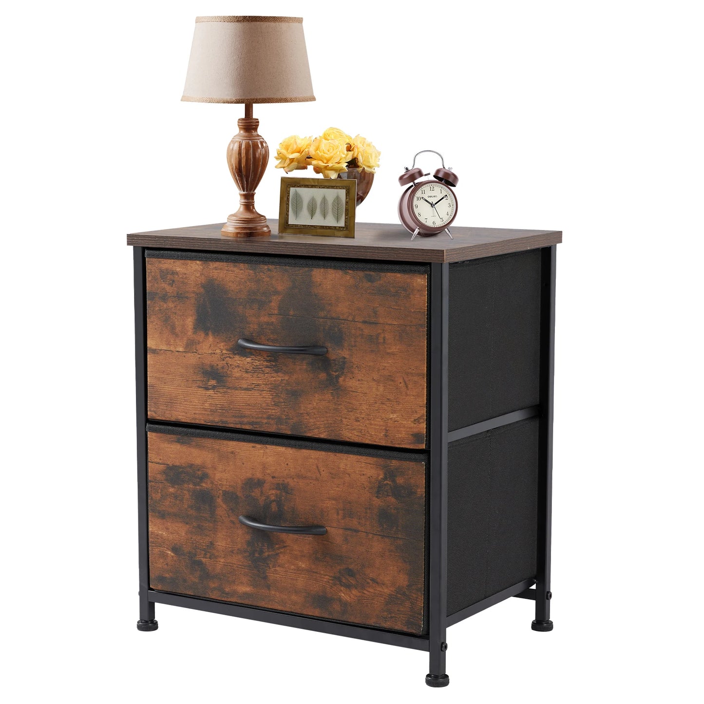 Ljustra Nightstand Bedside Table with 2 Fabric Drawers for Storage