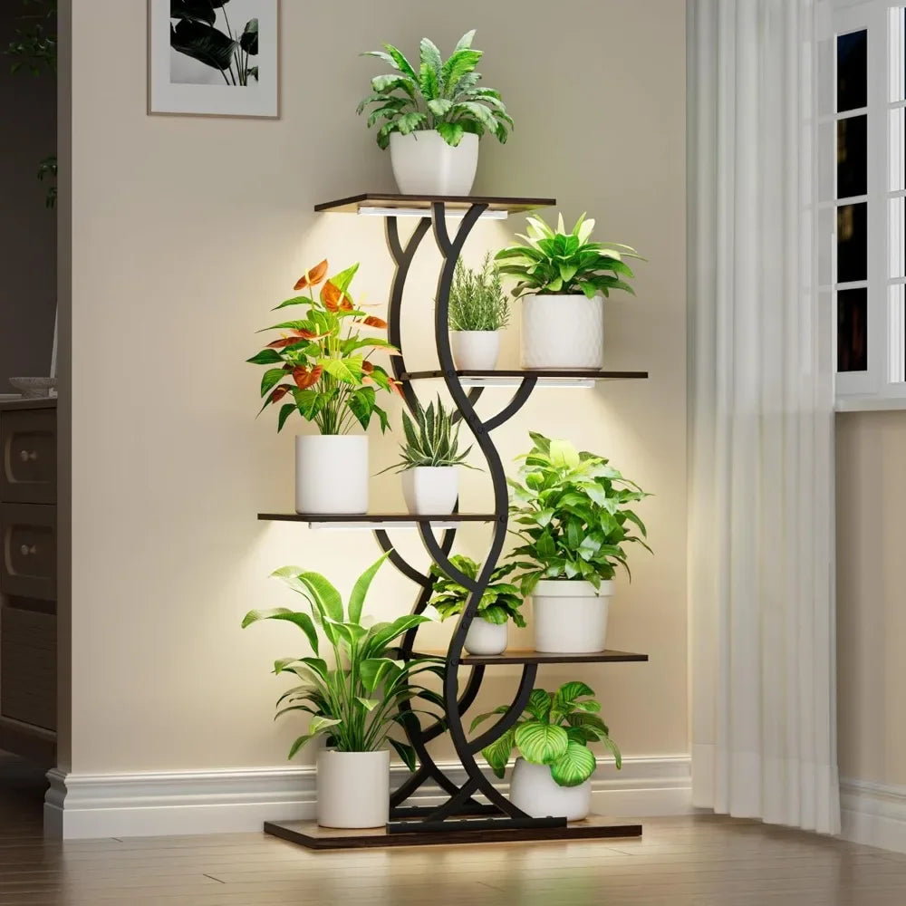 Indoor Plant Stand with Grow Lights 5 Tier Metal Shelf for Plants