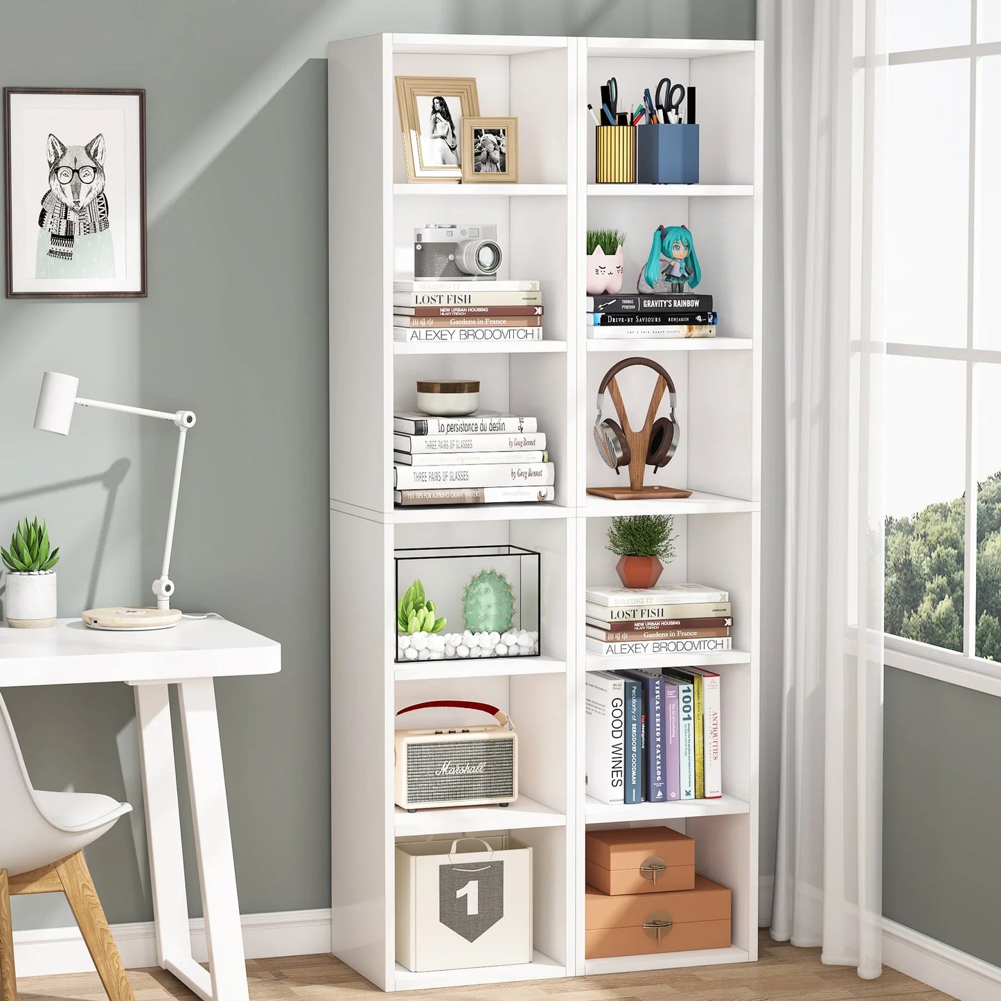 Ljustra 70.9 Inch Tall Narrow Bookcase Modern White Corner Storage Shelf