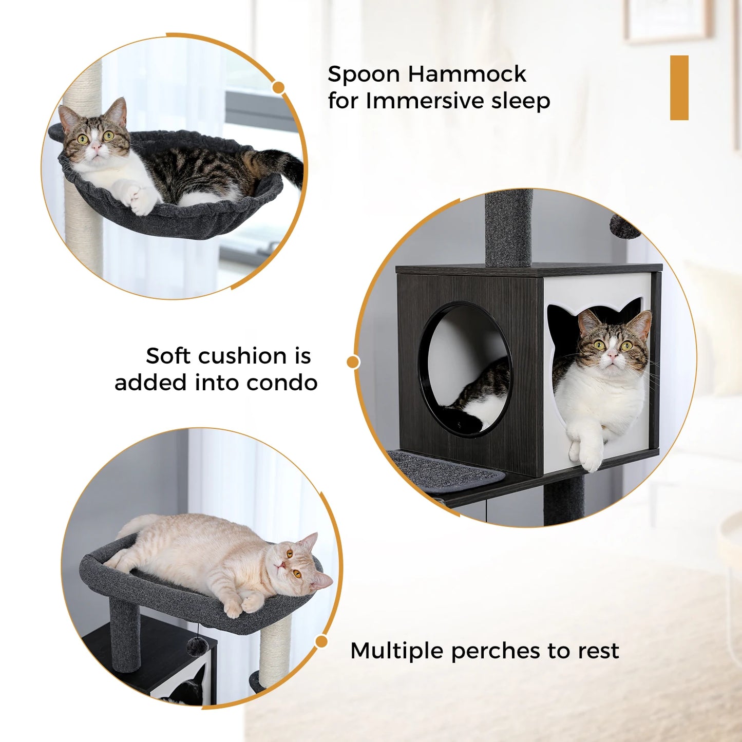 Multi-Level Cat Tree Indoor Wood Tower with Hammock Scratching Posts