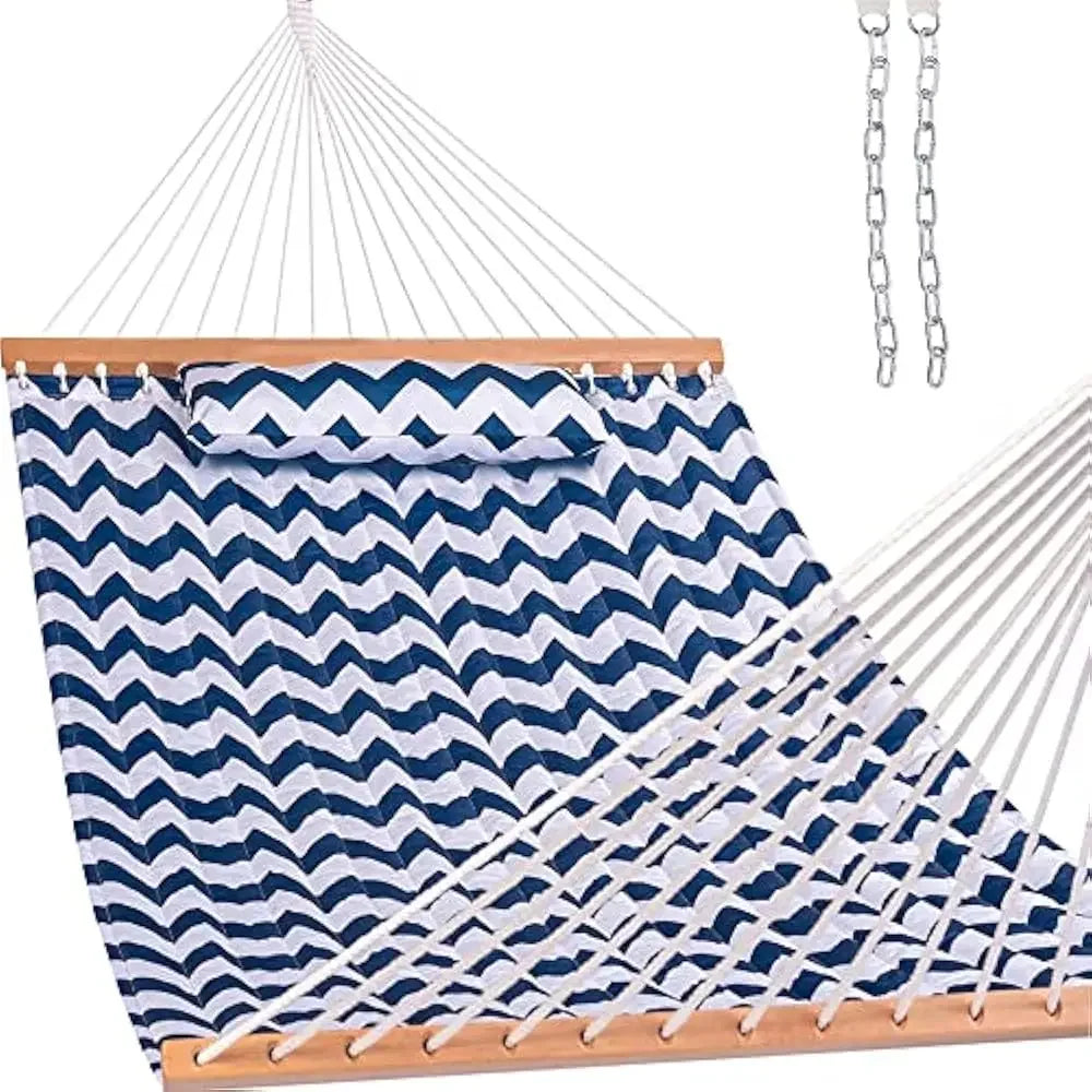 12FT Double Quilted Hammock with Spreader Bars Detachable Pillow
