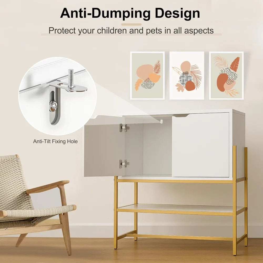 Modern Sideboard Buffet Cabinet with Storage and Open Shelf