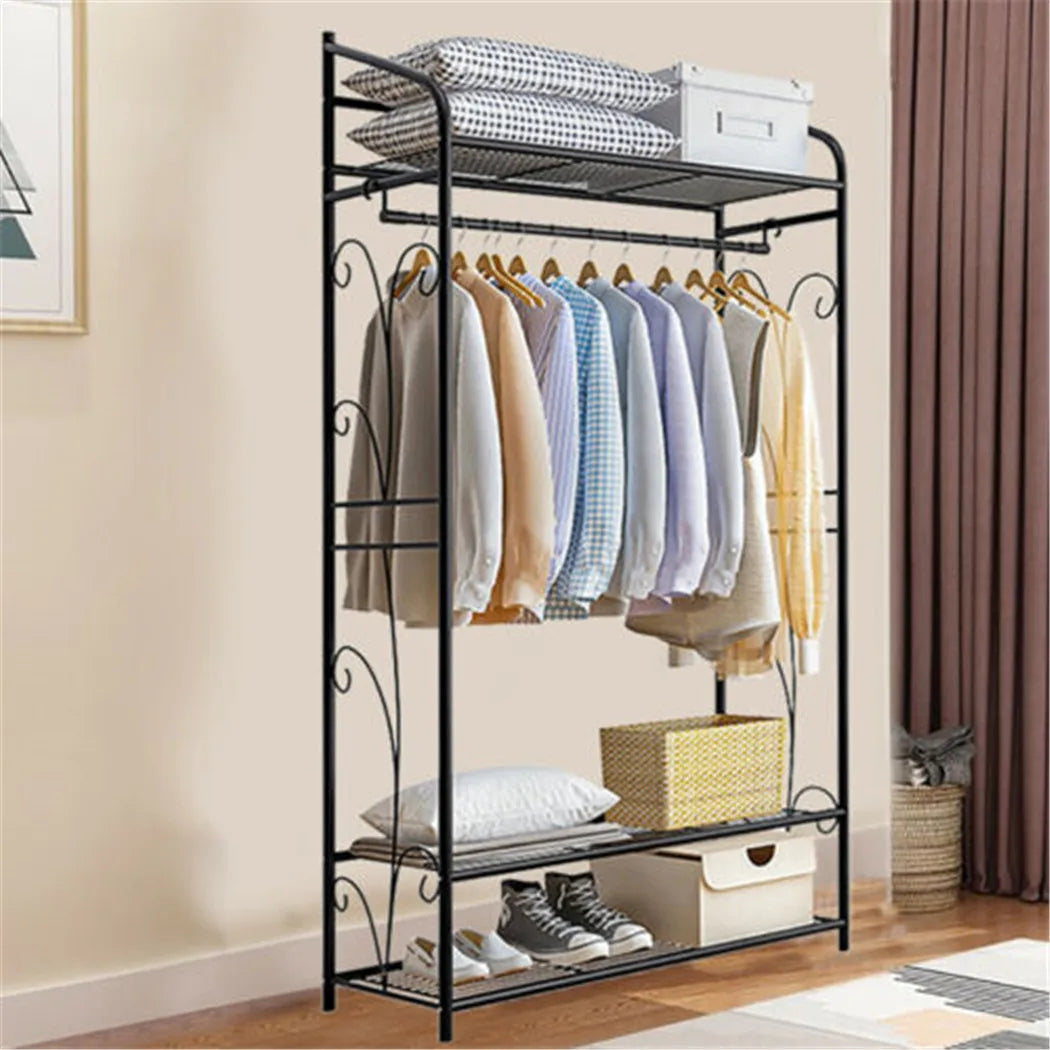 Ljustra Heavy Duty Black Metal Clothes Rack with Storage Shelves