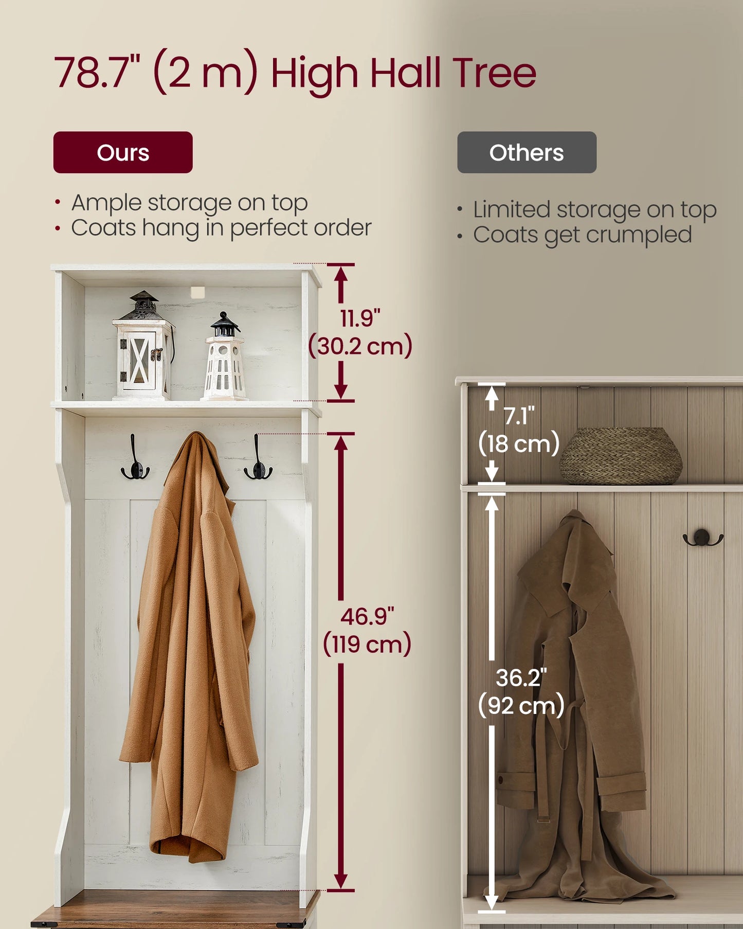 VASAGLE Hall Tree with Bench Shoe Storage Coat Rack Entryway Furniture