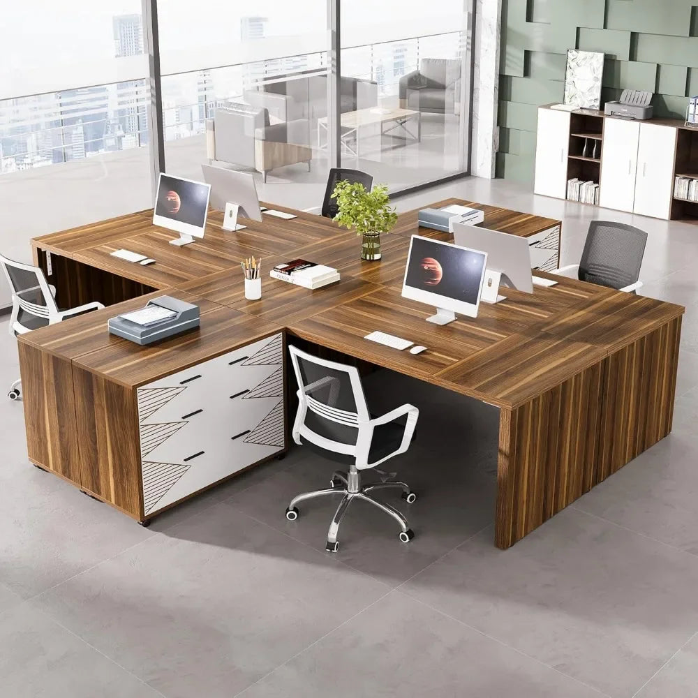 L-Shaped Executive Desk with Mobile Filing Cabinet for Home Office