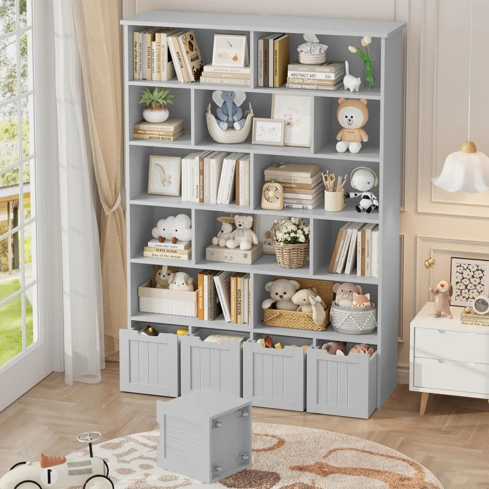 6 Tier Kids Toy Storage Organizer with Drawers and Cubbies 69" Tall