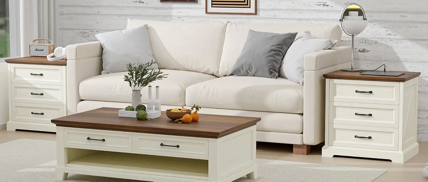 Nightstand with Wireless Charging USB Ports Modern Bedside Table Storage