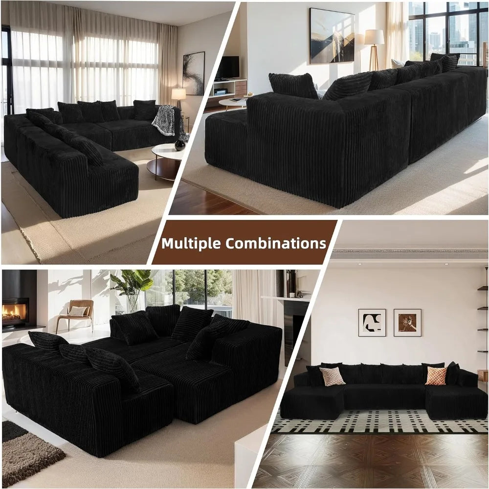 130 Inch Cloud Sectional Sofa Bed U Shaped Deep Seat Modular Couch