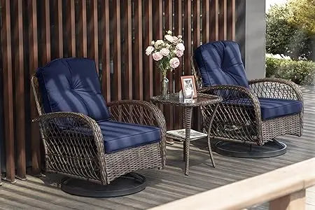 3 Pieces Patio Furniture Set Outdoor Swivel Glider Rocker Wicker Bistro Set