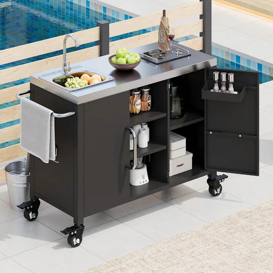 Kitchen Island Sink Metal Grill Cart 55 Inch Outdoor Bar Station