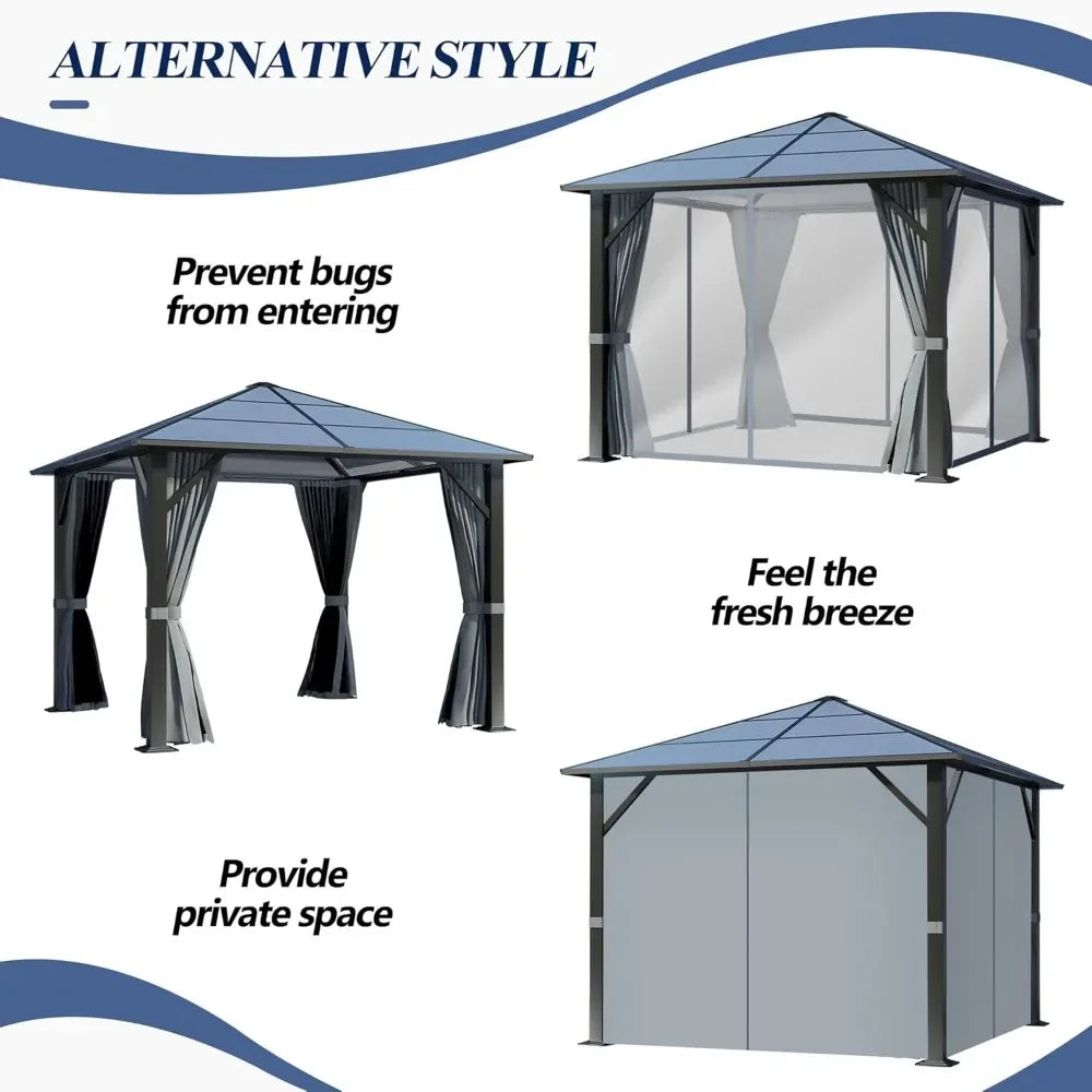 Hardtop Outdoor Gazebo Polycarbonate Roof Metal Frame Garden Tent