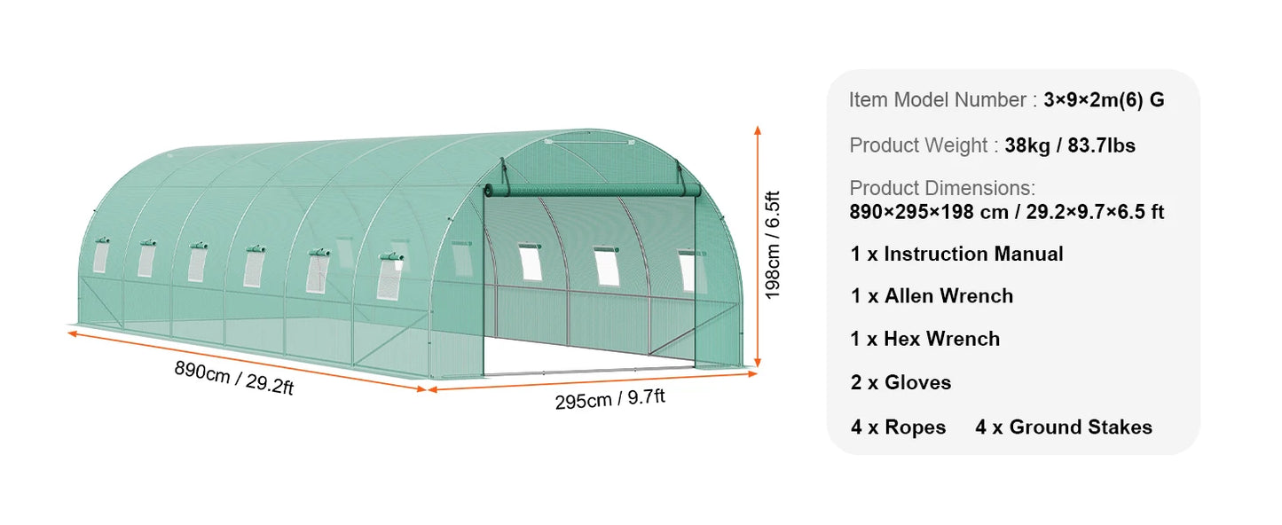 Large Walk-in Tunnel Greenhouse Heavy-Duty PE Cover Steel Frame