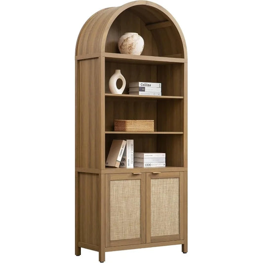 Ljustra Arched Cabinet Bookshelf Tall 5 Tier Rattan Storage Unit