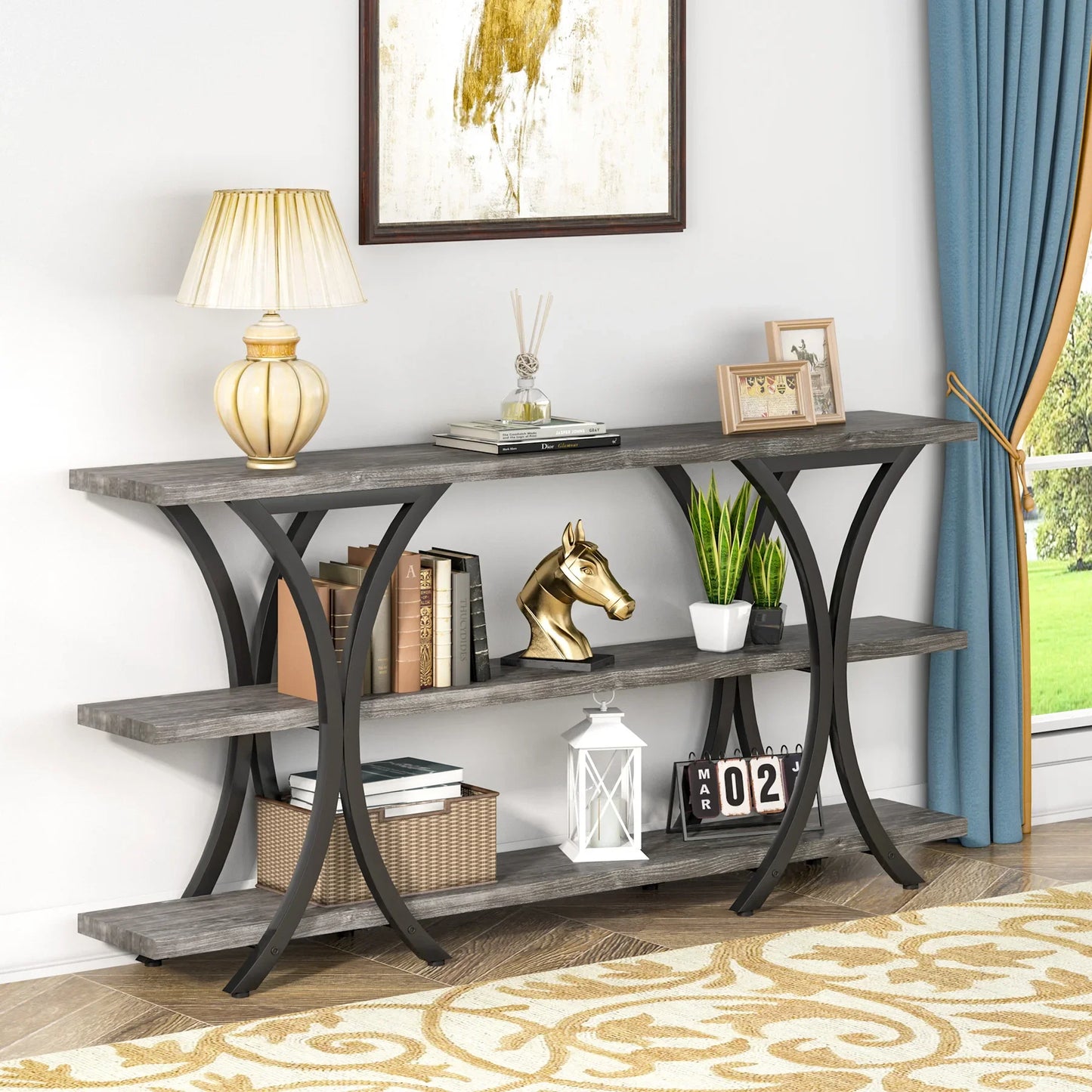 Ljustra 70.8 Inch Narrow Console Table Long Entry Table with 3 Shelves