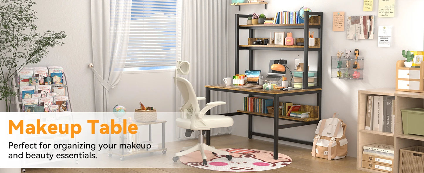 Computer Desk with Shelves 47" W Home Office Study Table Modern Design