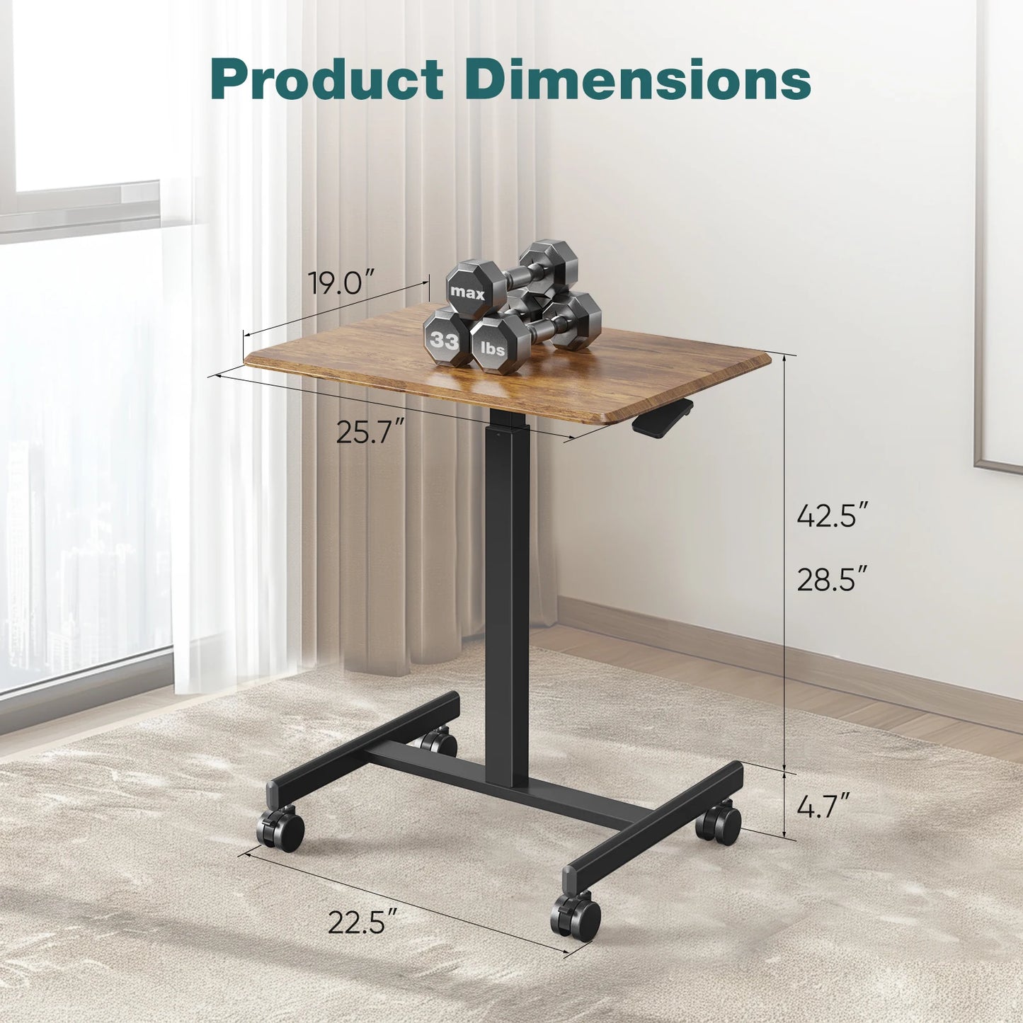 Height Adjustable Portable Computer Desk Mobile Workstation with Wheels