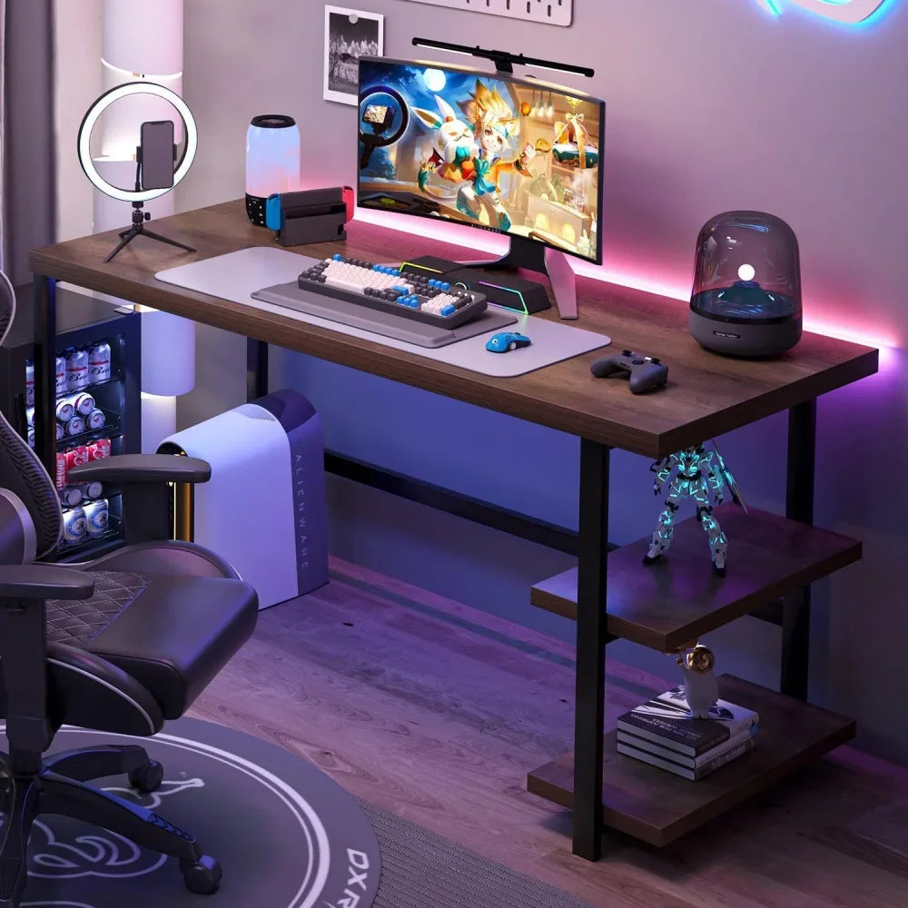 Modern L Shape Computer Desk with Storage Shelves for Home Office